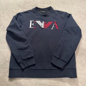 Emporio Armani Sweatshirt Mens Medium Black Graphic Sweater Pullover Crew Neck